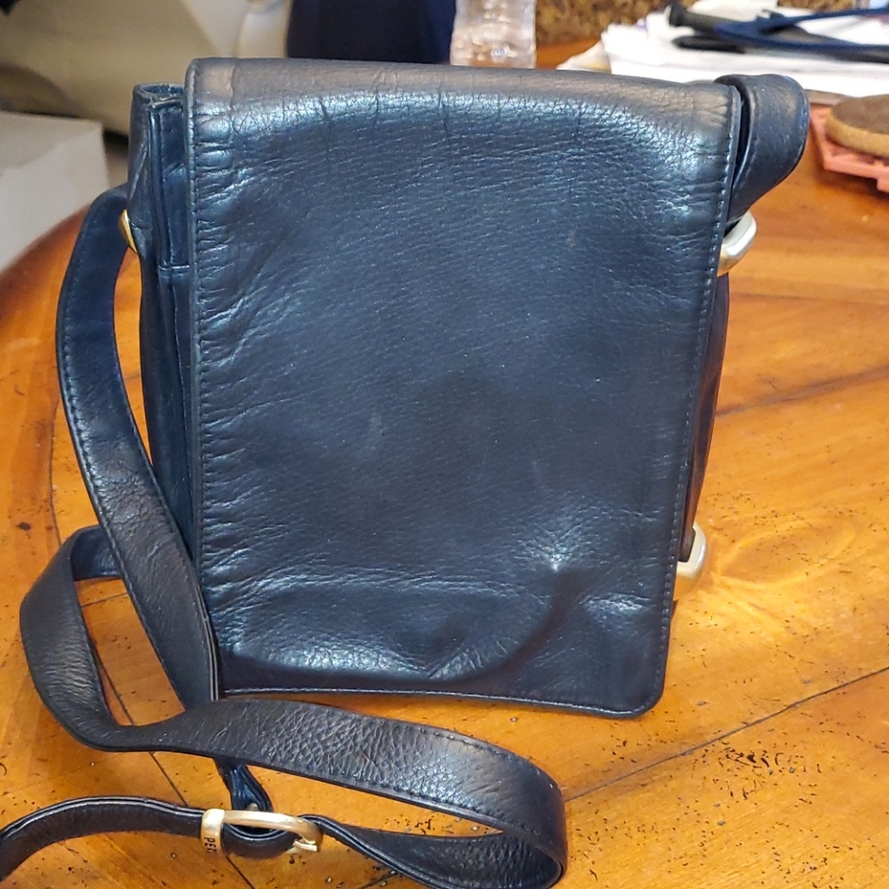 Perinatal black leather flap crossbody bag
